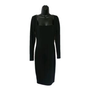 HNM fitted Square Neck bodycon dress Med Black Stretch Midi Versitile Minamalist